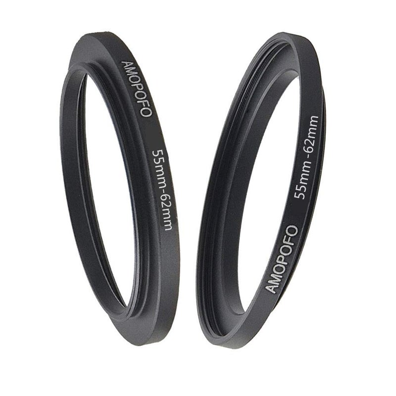 Amopofo Metal Step Up Ring Adapter 55mm to 62mm Step-Up Lens Adapter Ring For Filters, Made Of CNC Machined space aluminum With Matte Black Electroplated Finish,Compatible with All 55mm Camera Lenses & 62mm A - Image 1